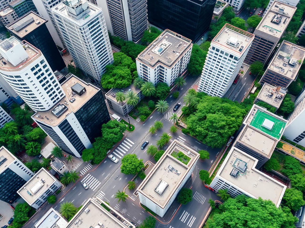 Vista aérea de distrito empresarial no Brasil